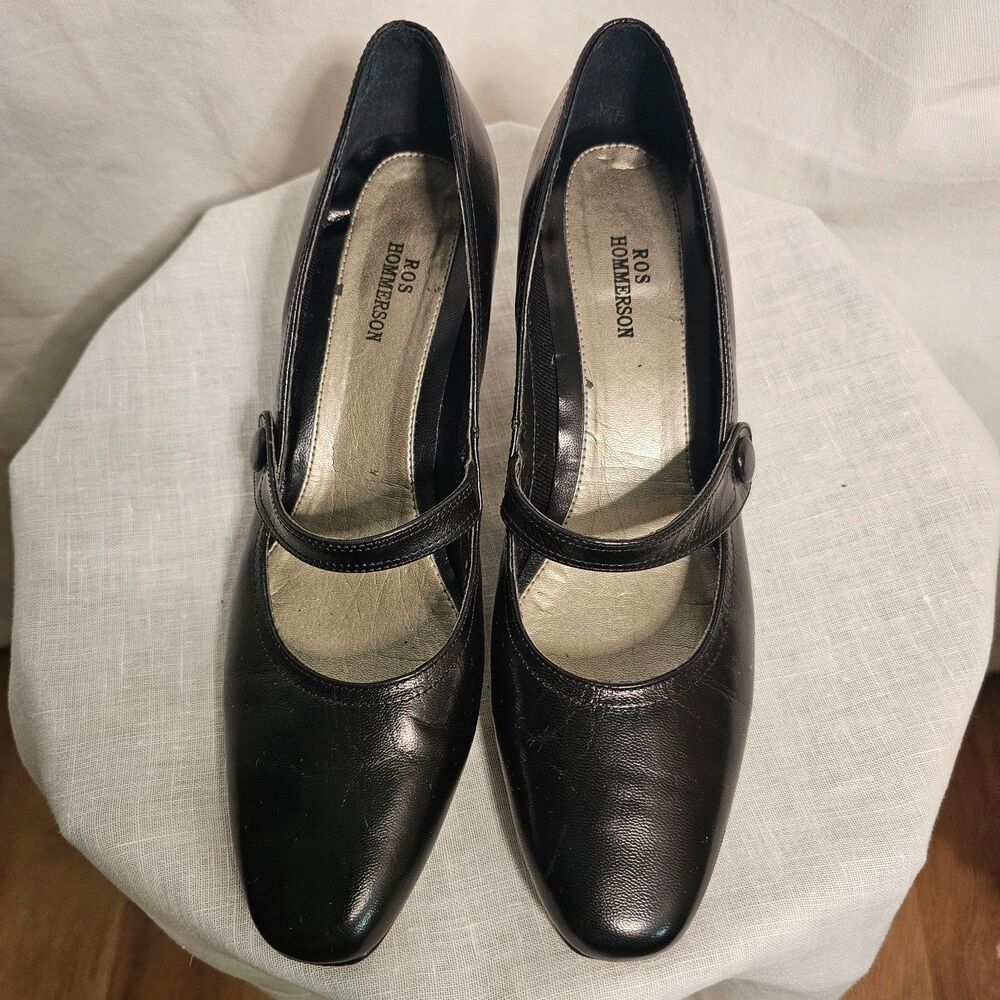 Ros Hommerson Black Leather Mary Jane Pump Heels (2 1/8") sz 8N